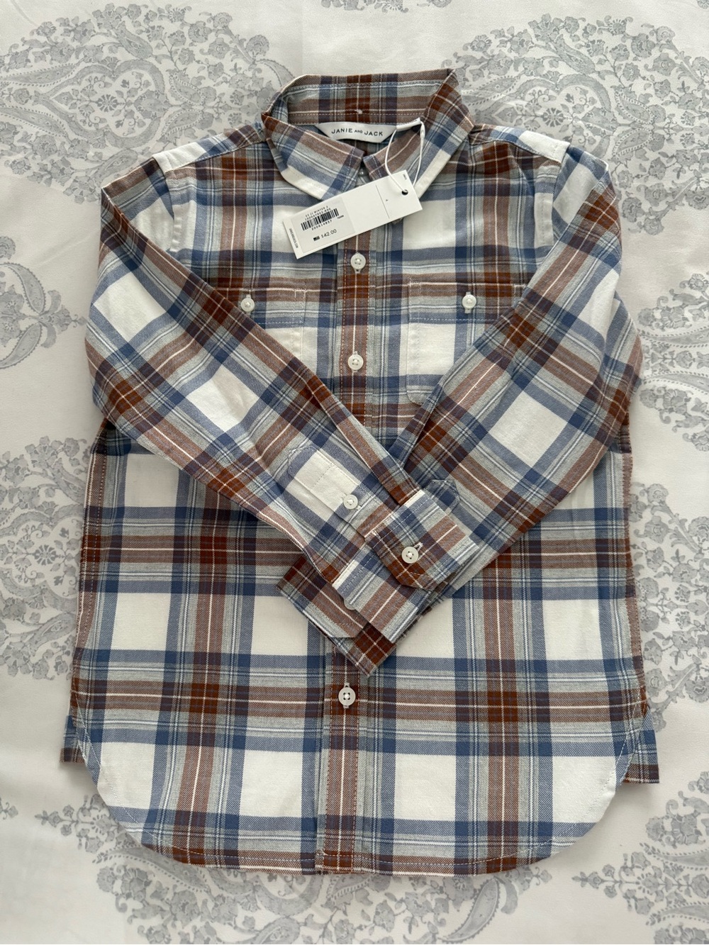 Janie and Jack Blue, Brown & White Plaid Button-Down Shirt